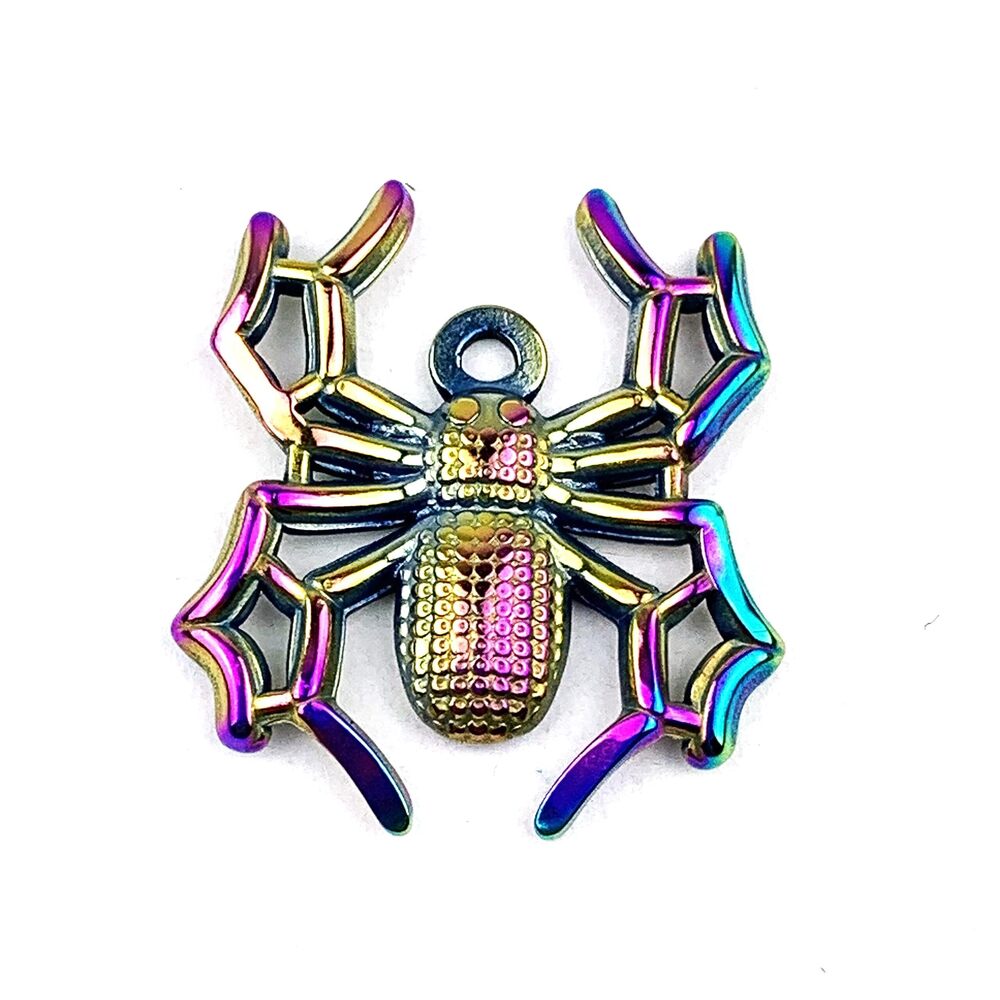 7129 5PC Rainbow Color Stainless Steel Halloween Spider Charms Pendants